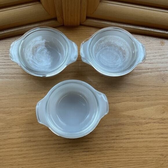 Three Vintage Fire King Blue Cornflower Mini Casserole Covered Dish 6 Oz - Picture 4 of 8